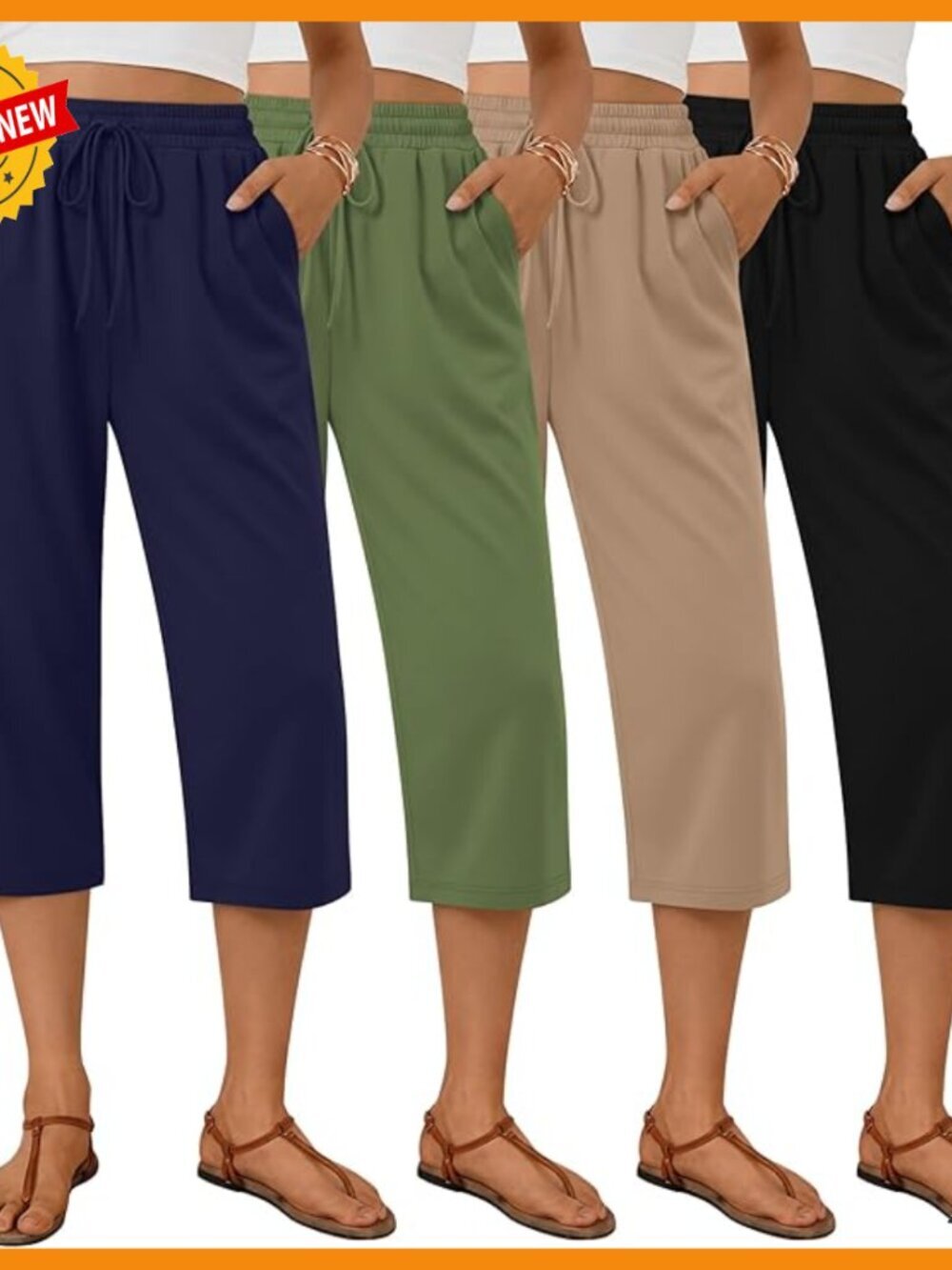 4 Pack Wide Leg Yoga Capri Sweatpants with Pockets, Drawstring Lounge Pants
